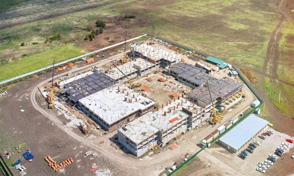 aerial view of school construction