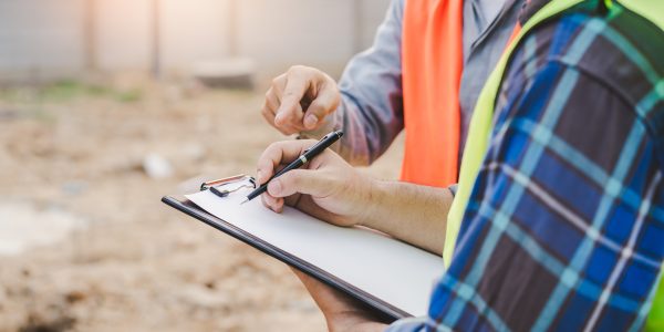 contractor and foreman looking at blueprint